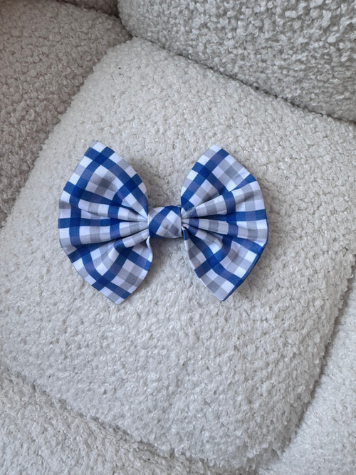 Blue, White & Gray Plaid Game Day Bow
