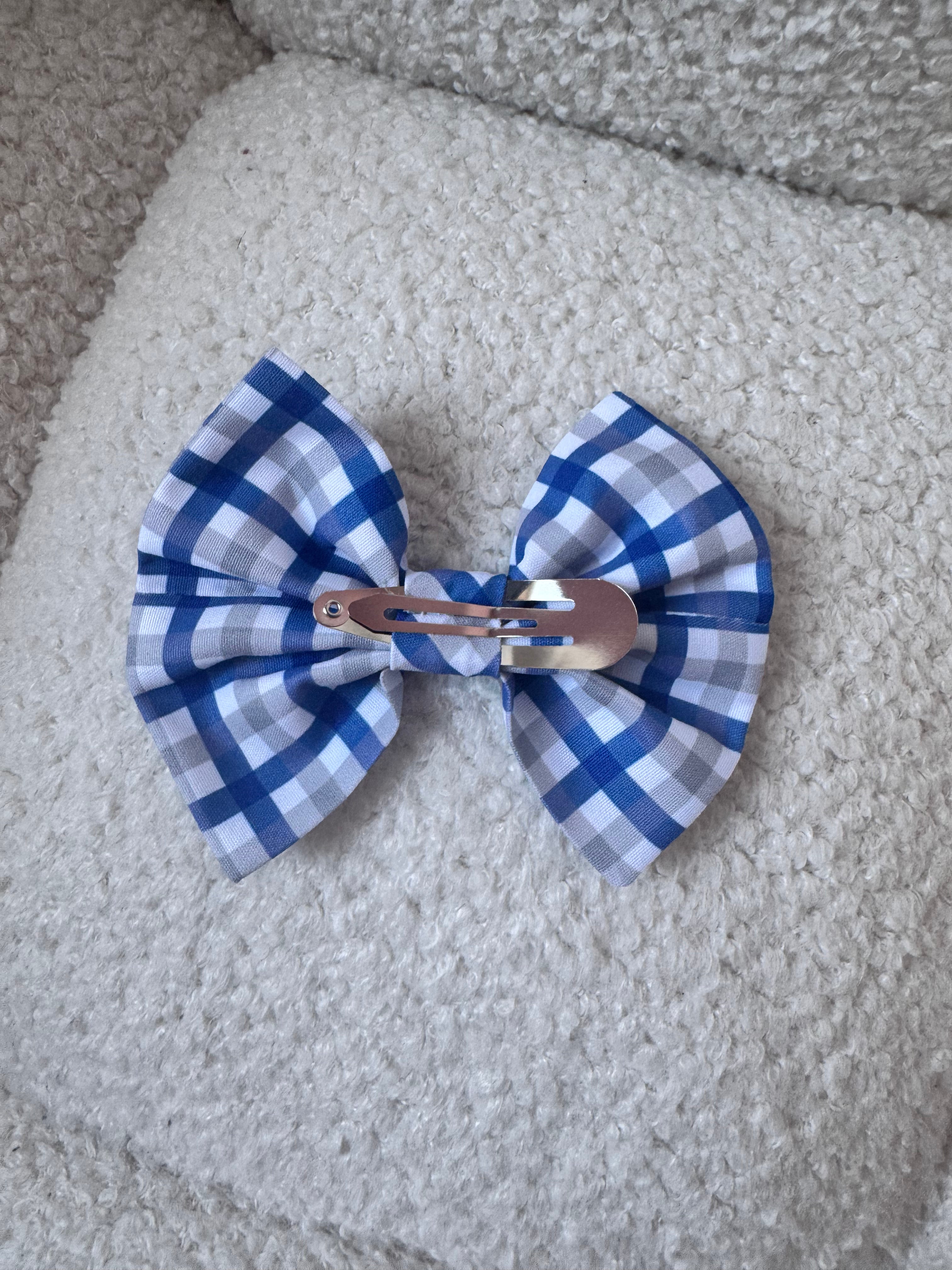 Blue, White & Gray Plaid Game Day Bow