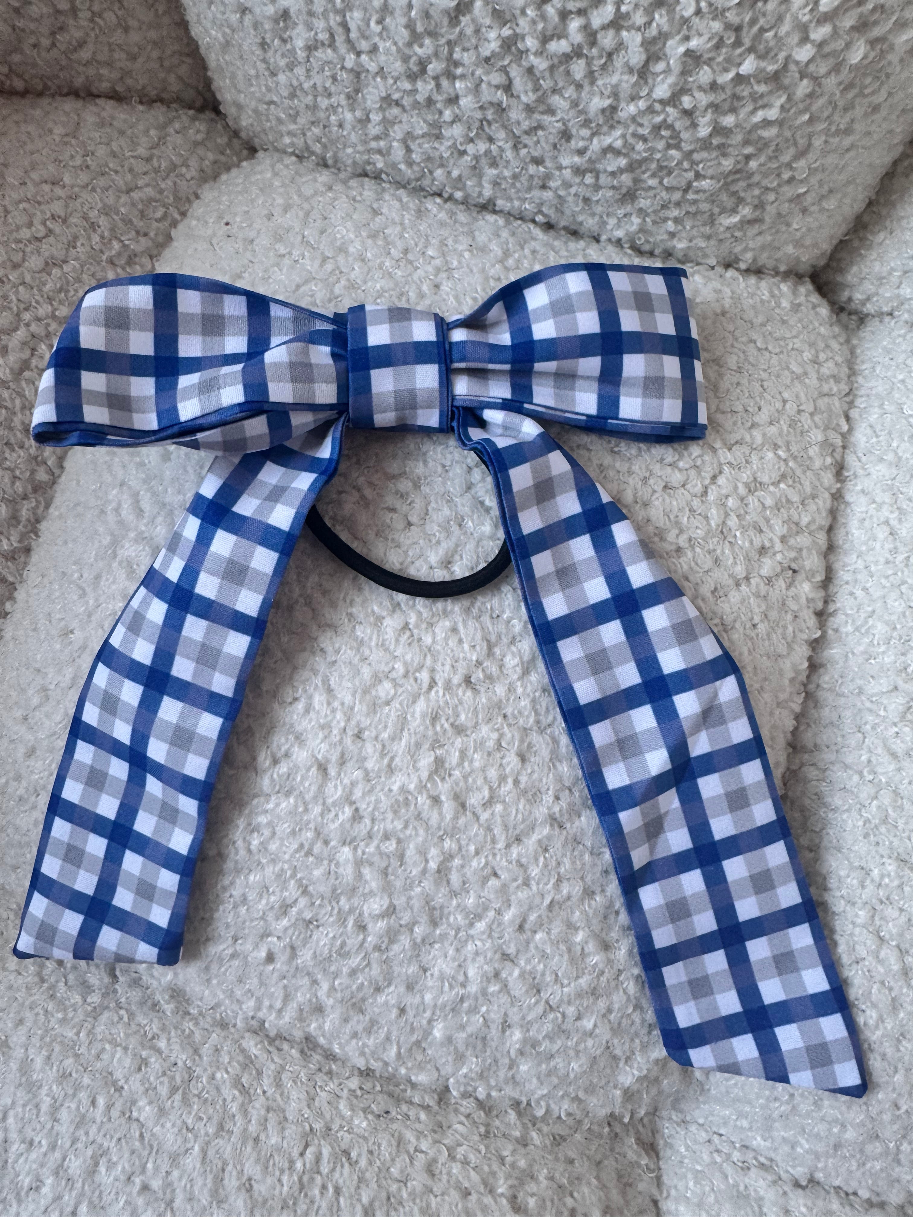 Blue, White & Gray Plaid Game Day Bow